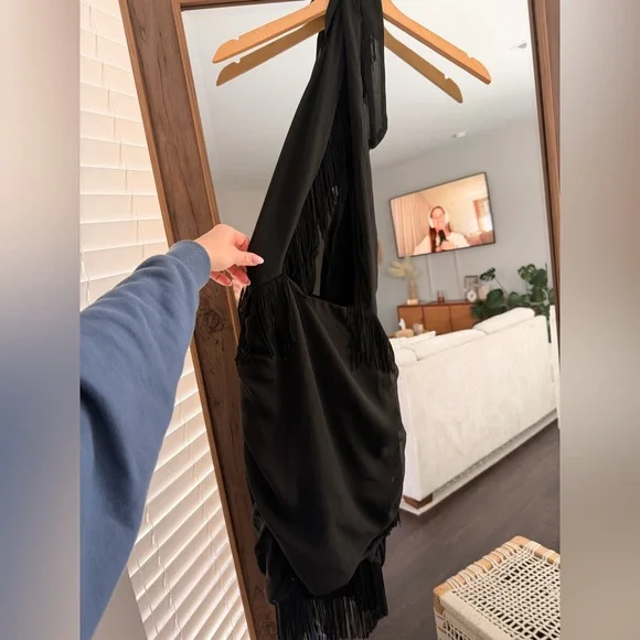 Revolve NBD Violet Fringe Mini Dress in Black